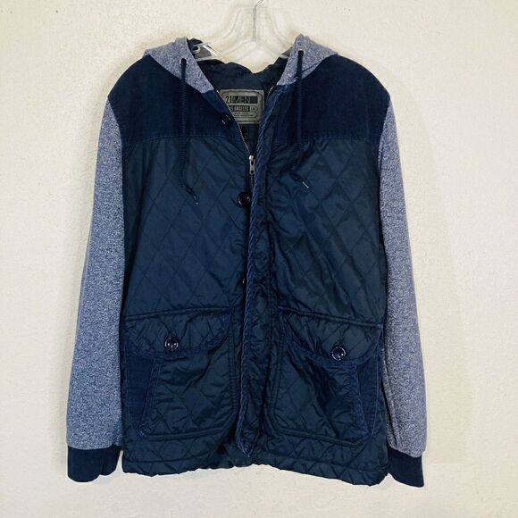21men Other - 21 men LA Blue jacket Hoodie Zip/Button Closure Nylon & Cotton Sleeves Sz L